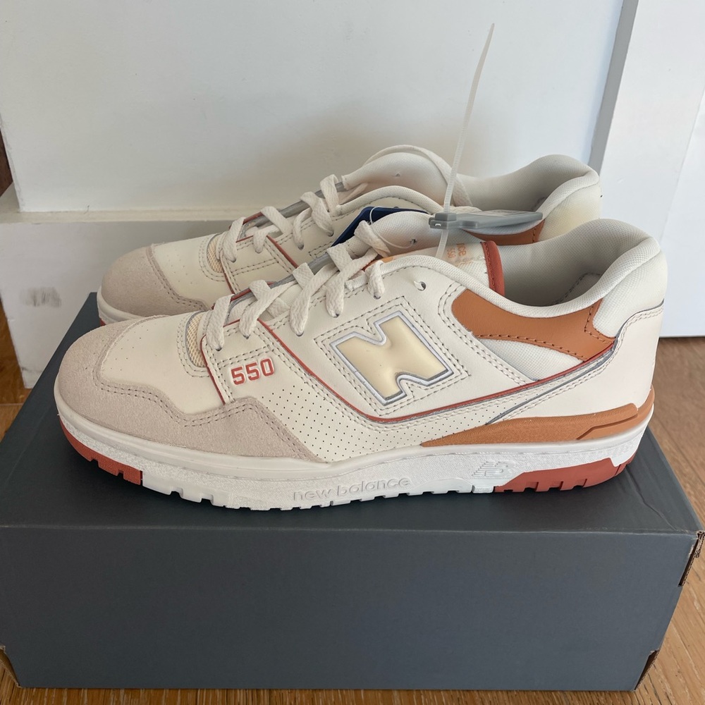 New Balance 550 womens sneaker. Beige and camel. New in box. Never worn.